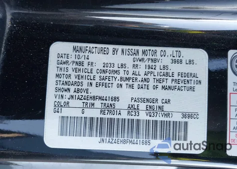 2015 Nissan 370Z Sport Tech z USA, uszkodzony, nr VIN JN1AZ4EH8FM441685